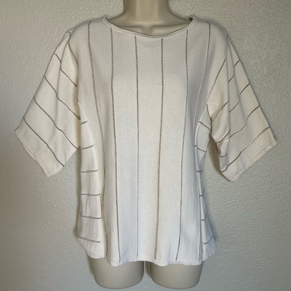 Chicos cream colored sweater with gold pin stripes size 8 - Picture 1 of 6